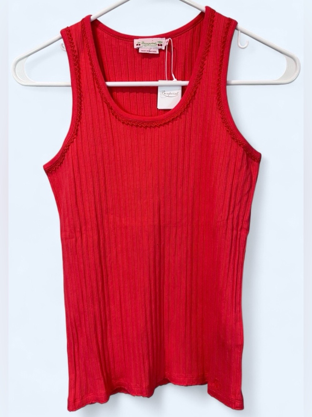 NWT Bonpoint 14A Bright Red/Orange Ribbed Knit Tank Top